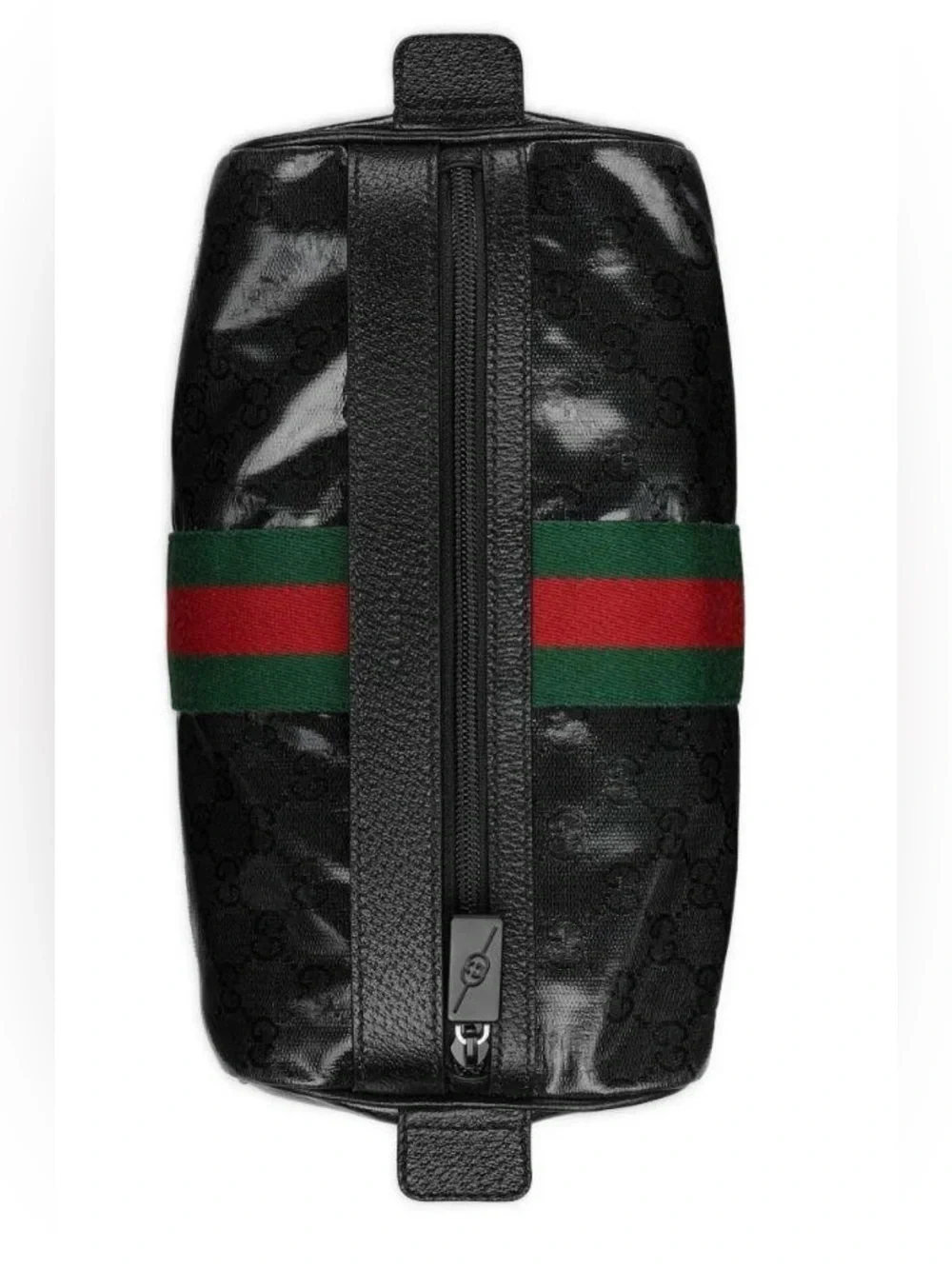 NEW GUCCI BLACK GG CRYSTAL CANVAS LEATHER WEB LOGO TOILETRY CASE HAND BAG UNISEX